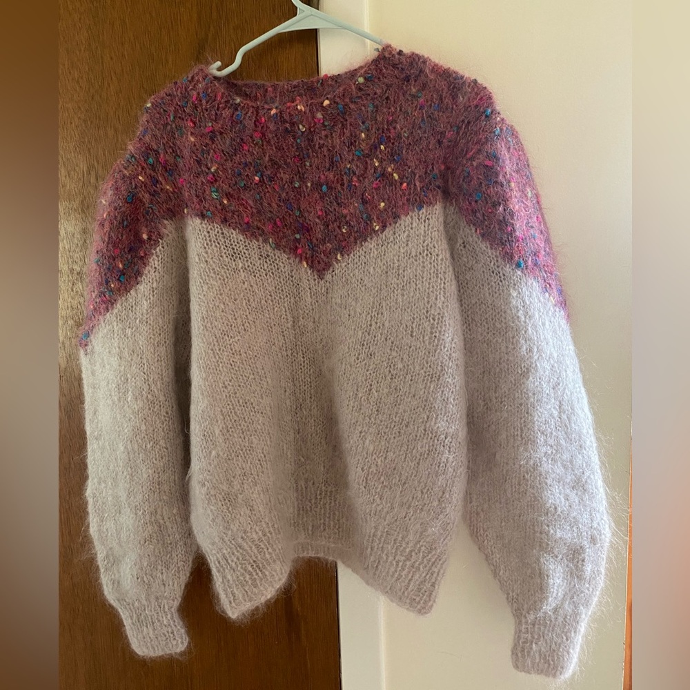 Hand Knit Wool Cozy Pink and Cream Women's Sweater